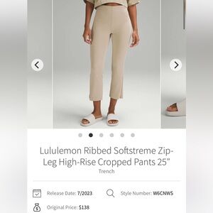 Lululemon Ribbed Softstreme Zip-Leg High-Rise Cropped Pants 25"